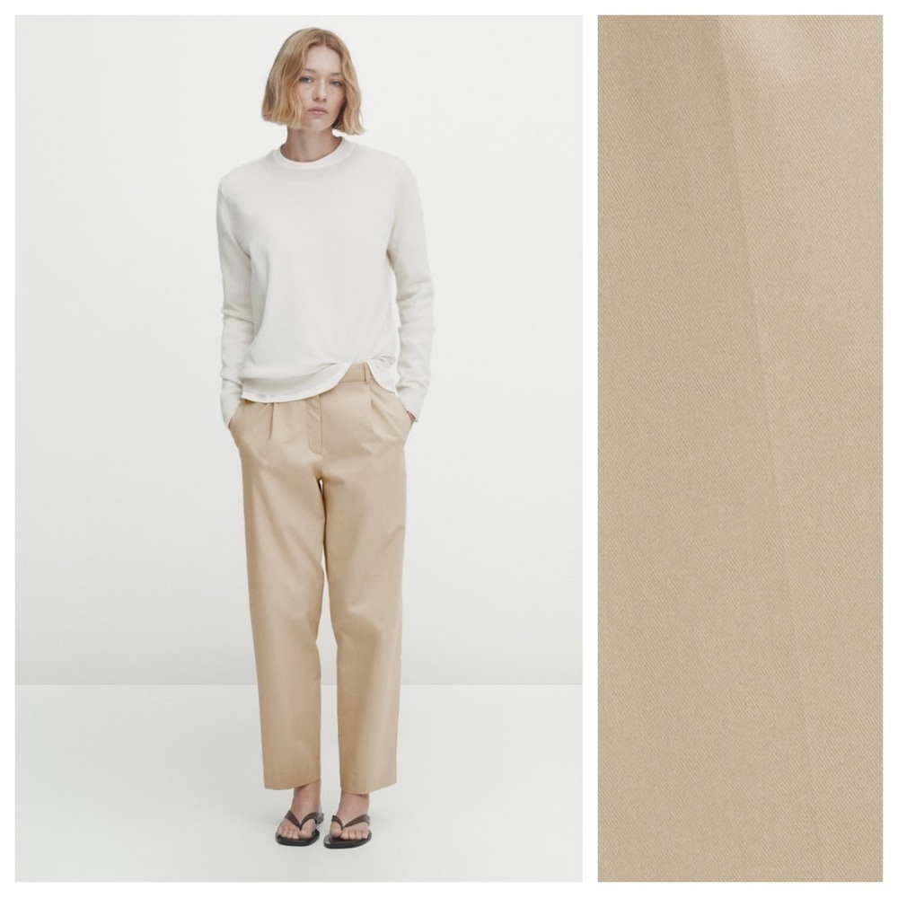 NWT. Massimo Dutti Cream Cotton Blend Chino Trousers. Size 4, 6.